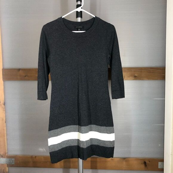 BANANA REPUBLIC FACTORY Rabbit Hair Blend Grey White Colourblock Knit Dress Sz M - Picture 1 of 6